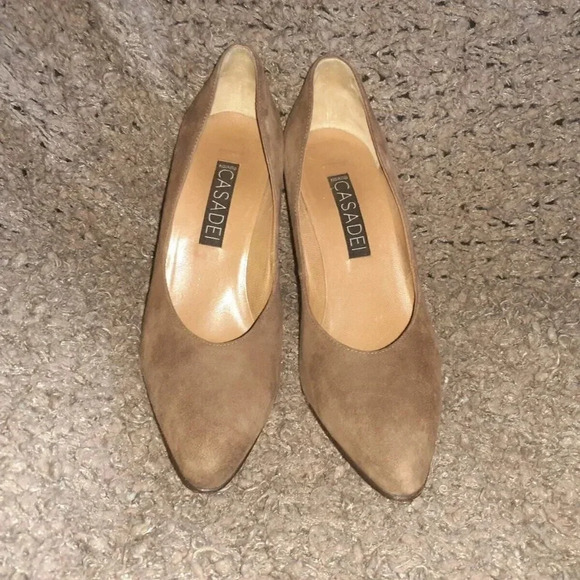 CASADEI-Mid-Brown Suede Classic Pumps-Spool Heels-Size 6.5-Excellent - Picture 3 of 7